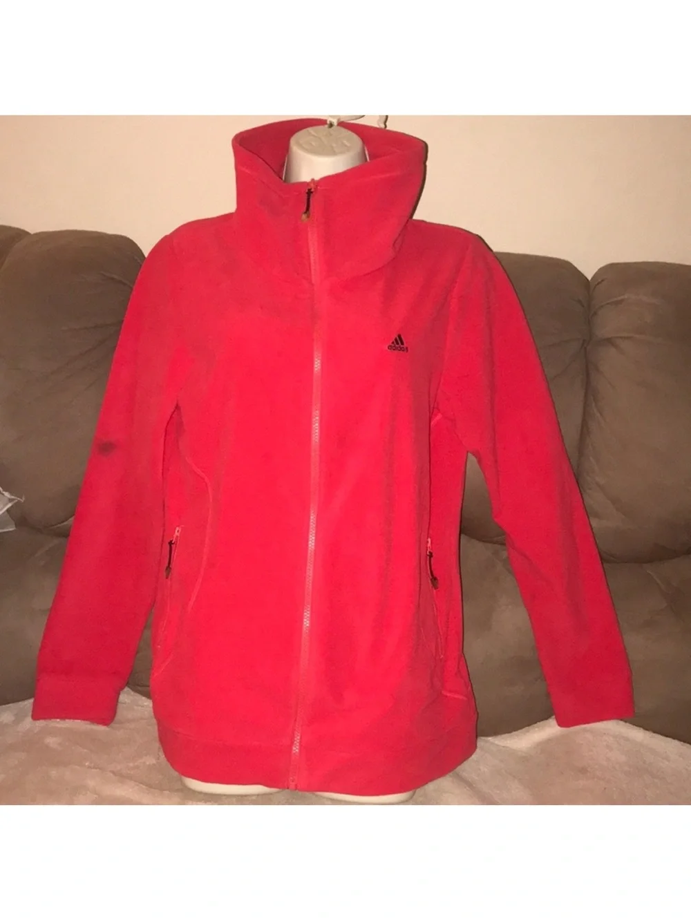 Adidas medium Red and black Fleece zippered Jacket